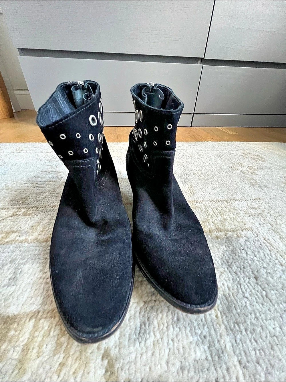Zadig & Voltaire Black Suede Studded Ankle Boots EU 40